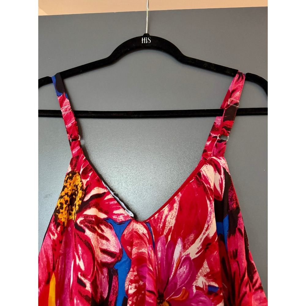 Mlle Gabrielle Pink Floral Handkerchief Hem Midi Dress Small V-Neck Boho - Picture 6 of 8